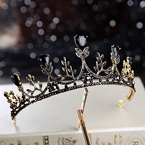 Haarschmuck Kronen-Diademe für Frauen, schwarze Braut-Kristall-Diademe, Kronen, Prinzessin, Festzug, Abschlussball, Strass-Schleier-Tiara, Hochzeit, Haarschmuck (Stil C schwarz) von AoBloom