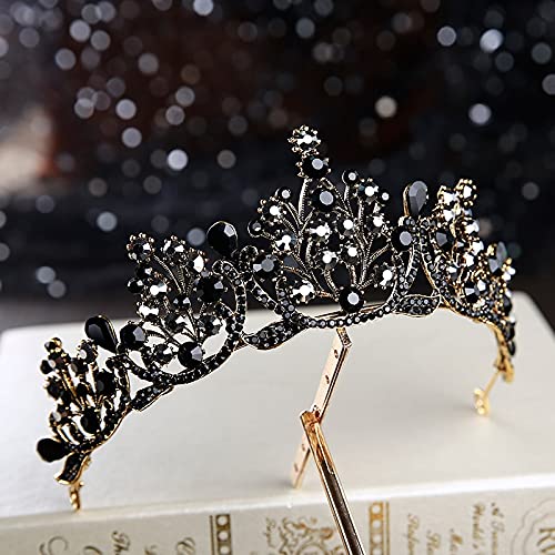 Haarschmuck Kronen-Diademe für Frauen, schwarze Braut-Kristall-Tiaras, Kronen, Prinzessin, Festzug, Abschlussball, Strass-Schleier-Tiara, Hochzeit, Haarschmuck (Stil A Schwarz) von AoBloom