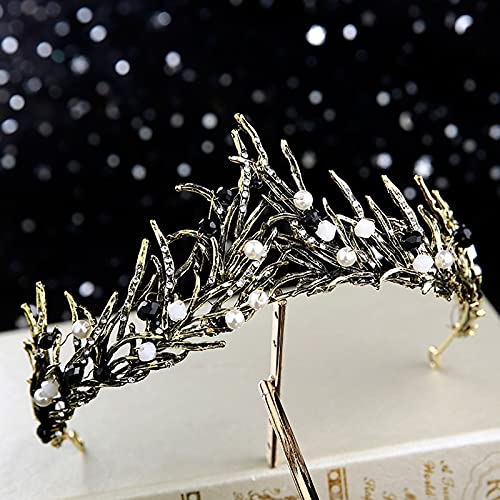 Haarschmuck Kronen-Diademe für Frauen, schwarze Braut-Kristall-Tiaras, Kronen, Prinzessin, Festzug, Abschlussball, Strass-Schleier-Tiara, Hochzeit, Haarschmuck (Stil H schwarz) von AoBloom