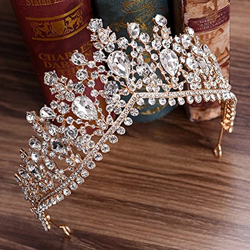 Haarschmuck Kronen-Tiaras für Frauen, Barock-Bronze, Schwarz, Grün, Kristall, Braut-Tiaras, Krone, Vintage-Strass-Diadem für Bräute, Stirnbänder, Hochzeit, Haarschmuck (Goldweiß) von AoBloom