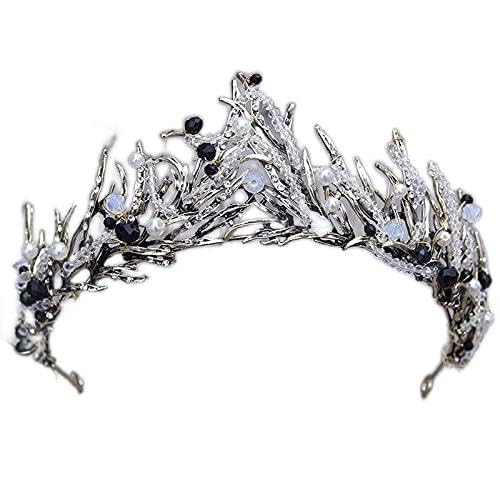 Haarschmuck Kronen-Tiaras für Frauen, Barock-Bronze, Vintage-Prinzessin-Haarkrone, handgefertigt, künstlicher rosa/schwarzer Strass-Hochzeits-Haarschmuck, Haarschmuck (Stil 1 schwarz) von AoBloom