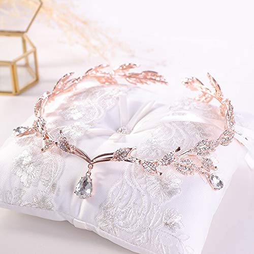 Haarschmuck Kronen-Tiaras für Frauen, Kristallkrone, Braut-Haarschmuck, Hochzeit, Strass, Wassertropfen, Blatt-Tiara, Krone, Stirnband, Haarschmuck für Bräute (Roségold) von AoBloom