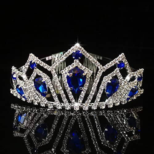 Haarschmuck Kronen-Tiaras für Frauen, Prinzessin-Kristall-Diademe und Kronen, Strass-Kristall-Kronen-Stirnband-Tiaras, Braut-Hochzeits-Haarschmuck, Haarschmuck (508 Silber, Blau) von AoBloom