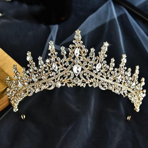 Haarschmuck Kronen-Tiaras für Frauen, goldene Braut, Kronprinzessin, Kopfbedeckung, Geburtstag, Strass-Stirnband, Hochzeit, Haarschmuck, Braut-Tiaras, Vintage-Kopfschmuck (A46 Gold) von AoBloom