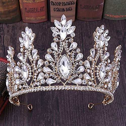 Haarschmuck Kronen-Tiaras für Frauen, goldfarbene Kristall-Edelsteine, Braut-Tiaras und Kronen, Strass-Kopfschmuck, Haarschmuck, Hochzeit, Brauthaar (Goldfarbe) von AoBloom