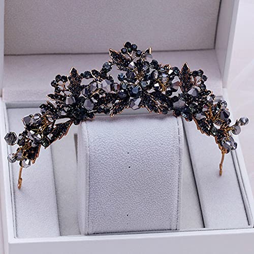 Haarschmuck Kronen-Tiaras für Frauen, schwarze Braut-Kristall-Tiaras, Kronen, Prinzessin, Festzug, Abschlussball, Strass-Schleier-Tiara, Hochzeit, Haarschmuck (Stil S Schwarz) von AoBloom