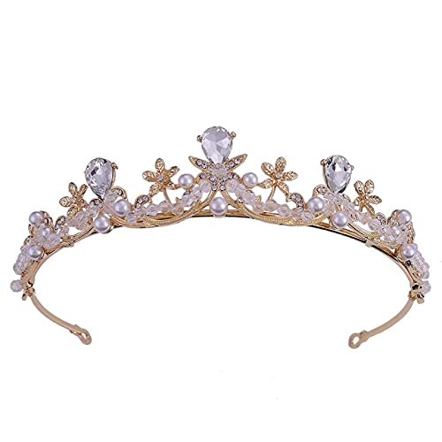 Haarschmuck für Damen, modisch, luxuriös, Kristall, Brautkrone, Tiaras, hellgoldenes Diadem, Diademe für Damen, Braut, Hochzeit (Gold, klein) von AoBloom