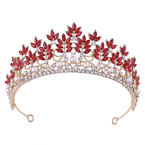 Haarschmuck für Frauen, Barock-Luxus-Strass-Perlen-Braut-Tiara, Krone, Kristall-Diadem, Schleier-Tiaras, Hochzeits-Kopfschmuck, Silberweiß (Goldrot klein) von AoBloom