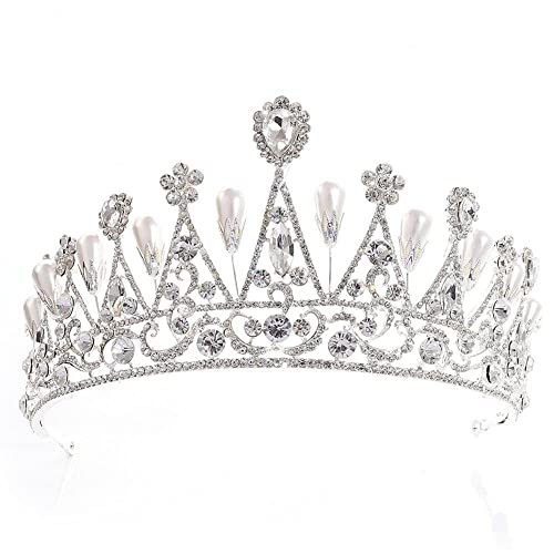 Haarspangen, Blattsilber, Perle, Strass, Königin, Prinzessin, Diadem, Braut, Tiara und Krone, Kopfschmuck, Braut, Hochzeit, Haar von AoBloom