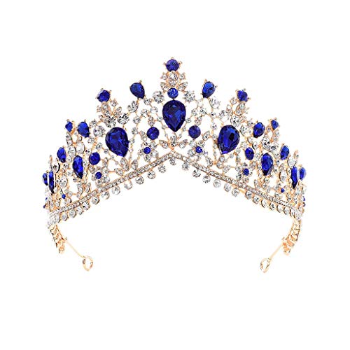 Kopfbedeckung-Strass-Prinzessin-Krone für Frauen, Braut-Kostüm-Schmuck-Haar-Accessoires, Blau von AoBloom