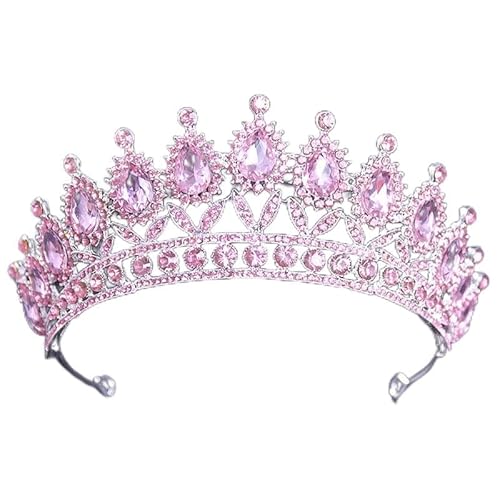 Kristall-Tiara-Kronen für Frauen, rosa Kristall-Tiaras und Kronen für Frauen, Braut, rosa Strass-Ball-Diadem, Krone, Tiara, Braut, Hochzeit, Haarschmuck, Schmuck (Rosa) von AoBloom