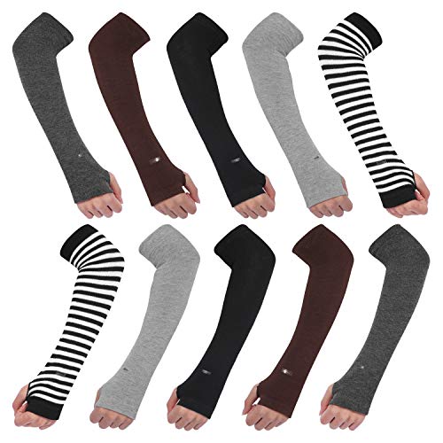 AoToZan 5 Paar Armwärmer Armstulpen Damen Winter Herbst Frühling Strick Fingerlose Handschuhe mit Daumenloch Lange Winterhandschuhe von AoToZan