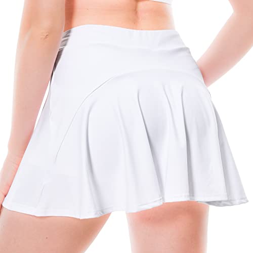 AoToZan Sportrock Tennisrock Damen Hosenrock Kurz, Plissierter Minirock Tennis Skort mit Tasche Golfrock Activewear für Gym Running Yoga Workout (Weiß, S) von AoToZan