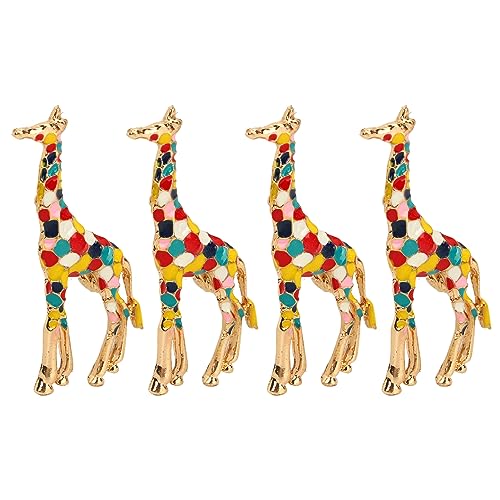 4 PCs Cartoon Giraffe Brosche Exquisite Farbenfrohe Elegante Aluminiumlegierung Mode Giraffe Brosche für Frauen von Aoaoy