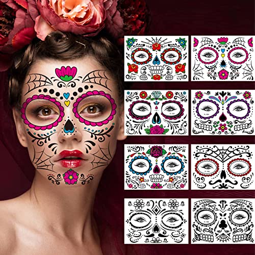 Aoaoy Halloween Make -up Tattoo Aufkleber, 8 Blech Halloween Gesicht Make -up Tattoo Aufkleber Wassertransfer Temporäres Gesicht Set Dekoration von Aoaoy