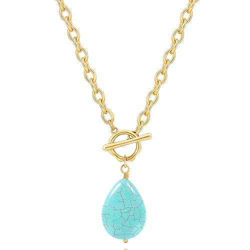 Aobei Pearl 18K Gold überzogene Türkis Teardrop Anhänger Halskette Statement Oval Link Kette Halskette Handgemachte Schmuck für Frauen Aobei Pearl 18K Gold überzogene Türkis Teardrop Anhänger Halskette Statement Oval Link Kette Halskette Handgemachte Schmuck für Frauen von Aobei Pearl