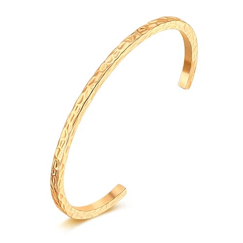 Aobei Pearl 18K Gold überzogene gehämmerte offene Manschette Armreif für Frauen Minimalistische 3mm strukturierte Armband Layering Schmuck Liebesgeschenk für sie von Aobei Pearl