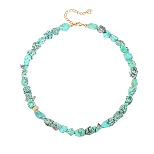 Aobei Pearl Boho Türkis Perlen Choker Halskette für Frauen Trendy zierliche Gold Anhänger Chunky Halskette Handgemachte Chakra Stein Halsketten von Aobei Pearl