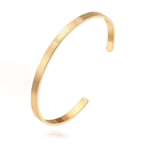 Aobei Pearl Minimalist 18K Gold Brushed Thin Cuff Bangle Bracelet for Women Adjustable Open Oval Cuffs Dainty Stacking Layered Loop Bangle Jewelry von Aobei Pearl