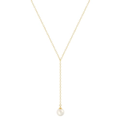 Aobei Pearl Shell Perle Anhänger Y Halskette 18k Gold überzogene Kette Lariat Layered Halskette zierliche handgemachte Schmuck für Frauen von Aobei Pearl