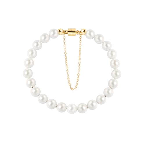Aobei Pearl Weiße Perle Perlen Armband für Frauen zierliche 18K Gold Kette Armbänder Trendy magnetische Liebe Freundschaft Armbänder 6mm Perle von Aobei Pearl