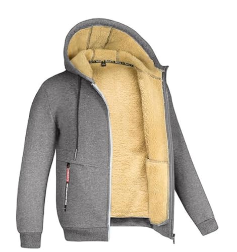 Aobiono Herren Damen Fleecejacke Sherpa Gefüttert Übergroßer Hoodie Winter Warm Thermo Dicke Fuzzy Flauschige Outdoor Kapuze Sweatshirt, Hellgrau, XXL von Aobiono