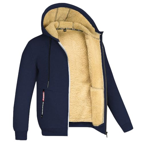 Aobiono Herren Damen Fleecejacke Sherpa Gefüttert Übergroßer Hoodie Winter Warm Thermo Dicke Fuzzy Flauschige Outdoor Kapuze Sweatshirt, Tiefes Blau, XL von Aobiono