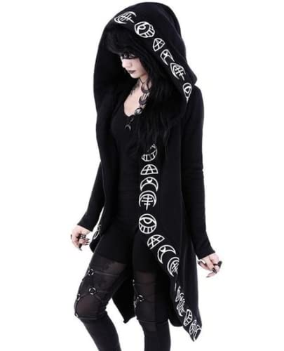 Damen Gothic Hoodie Cardigan Y2K Grunge Cloak Dark Academia Punk Harajuku Alternative Ästhetische Jacke Sweatshirt Top, schwarz, 5X-Large von Aobiono