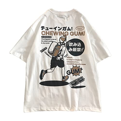 Damen Herren Anime Y2K Vintage Graphic Tees Preppy T Shirts Japanische Ästhetik Kawaii Niedliche Streetwear Alt Emo Teen Tops, Weiß – Rucksack für Jungen, 5XL von Aobiono