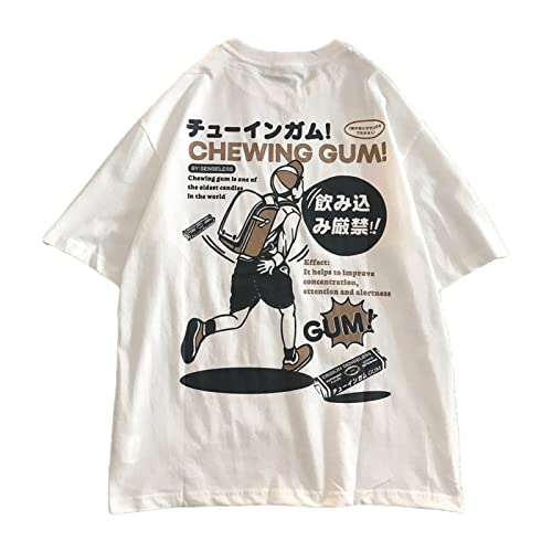 Männer Frauen Anime T-Shirt Y2K Kawaii Japanisch Preppy Oversized Tees Cute Grafik Vintage Streetwear Top Ästhetische Manga, Weiß - Rucksack Junge, XL von Aobiono