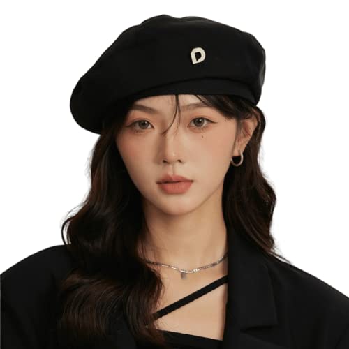 Damen Y2K Barett Hut Newsboy Cap Korean Preppy Retro Achteckig Maler Vintage Herbst Winter Niedlich Academia Fairy Grunge, schwarz, Einheitsgröße von Aobiono