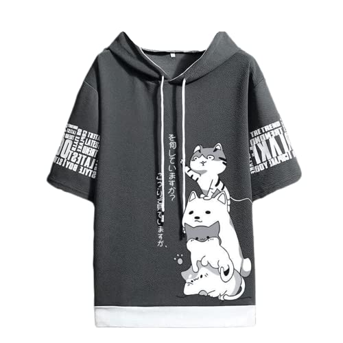 Herren Damen Kawaii Anime Katze T-Shirt Japanisches T-Shirt Cartoon Ästhetisch Niedlich Manga Preppy Kurzarm Hoodie Top Koreanisch, Grau dunkel, X-Large Herren Damen Kawaii Anime Katze T-Shirt Japanisches T-Shirt Cartoon Ästhetisch Niedlich Manga Preppy Kurzarm Hoodie Top Koreanisch, Grau dunkel, X-Large von Aobiono