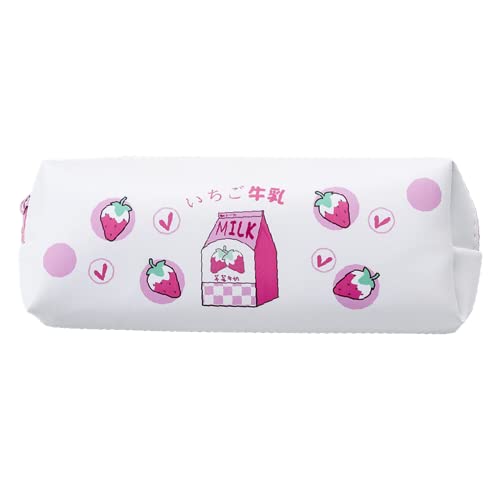 Kawaii Erdbeer-Federmäppchen Beutel Box Niedlich Anime Rosa Ästhetisch Japanische Cartoon Obst Schreibwaren Organizer Taschenhalter Tragbarer Schulbedarf (Erdbeermilch) von Aobiono