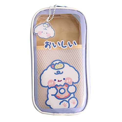 Kawaii-Federmäppchen, transparente Tasche mit Nadeln, Anhänger, niedlich, ästhetisch, Bär, Hase, Welpen, japanischer Cartoon-Schreibwaren-Organizer, Taschenzubehör, lila Brot Welpen) von Aobiono