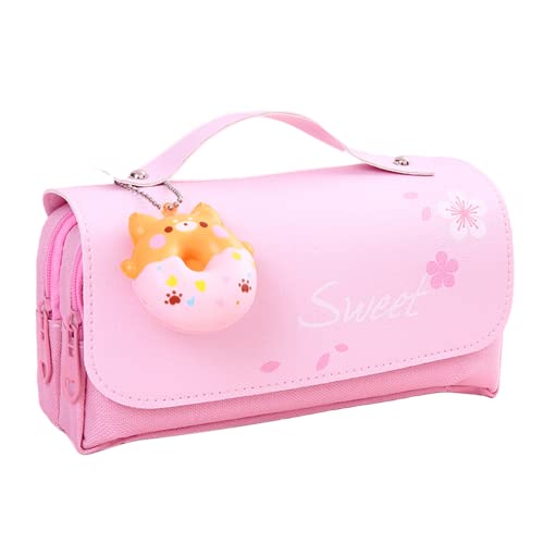 Kawaii Federmäppchen Tasche Box Niedlich Anime mit Stressabbau Donut Schwamm Anhänger Ästhetische Cartoon Schreibwaren Organizer Halter Tasche Schulbedarf Japanischer Stil (Rosa B) von Aobiono