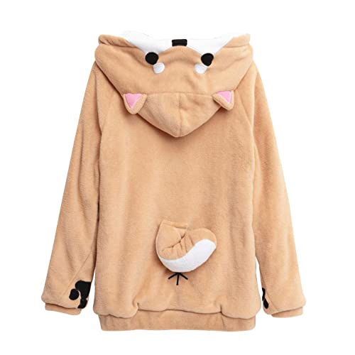 Shiba Inu Damen Kawaii Anime Hoodie Corgi Tail Puppy Husky Niedlich Ästhetisches Kostüm Sweatshirt Cartoon Japanisches Cosplay, Shiba Inu, Medium von Aobiono