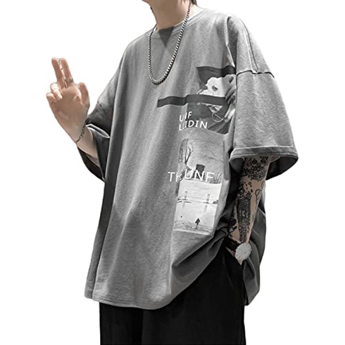 Y2K T-Shirts für Herren und Damen, Vintage-T-Shirts, Grunge, Emo, Alt, Übergröße, Streetwear, Gothic, Techwear, Cyberpunk 2000er, Baggy, Unisex, Grau dunkel, M von Aobiono