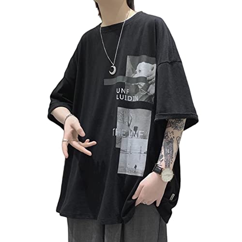 Y2K T-Shirts für Herren und Damen, Vintage-T-Shirts, Grunge, Emo, Alt, Übergröße, Streetwear, Gothic, Techwear, Cyberpunk 2000er, Baggy, Unisex, Schwarz, M von Aobiono