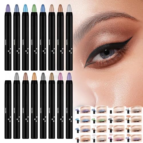 Kylar-Wasserfester Glitzer, 16 Colors Lidschattenstift Make-up-Stift, Highlight Waterproof Glitter Eyeshadow Eyeliner Pen, Lidschatten Stift Crayon Lidschattenstift Shimmer Cream (16pcs) von Aoblok
