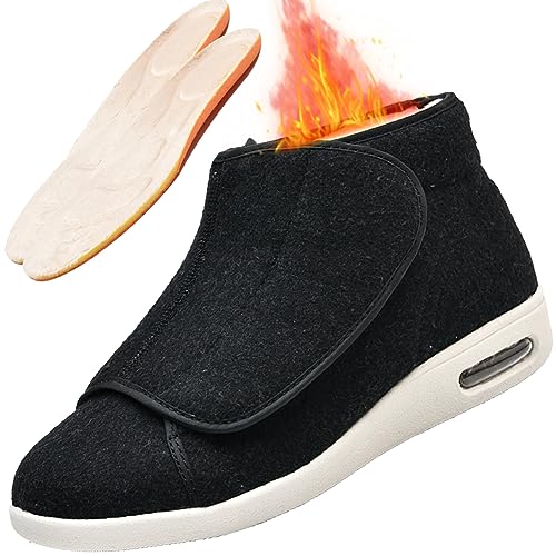 Aocase Diabetiker Herren für Geschwollene Füße Winter Thermo Orthopädische Schuhe Herren Klettschuhe Verbandschuh Wanderschuhe Schuhe Breite Füße,Black Woolen,43.5 EU von Aocase