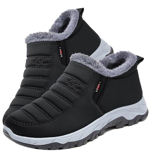 Aocase Diabetiker Schuhe Herren Schuhe für Geschwollene Füße Damen Winterstiefel Leicht Bequem Rutschfest Schneestiefel mit Warm Gefüttert,Men's black,40/250mm von Aocase