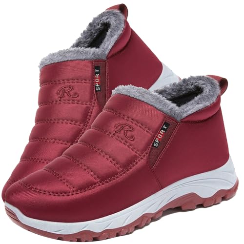 Aocase Diabetiker Schuhe Herren Schuhe für Geschwollene Füße Damen Winterstiefel Leicht Bequem Rutschfest Schneestiefel mit Warm Gefüttert,Women's red,37/235mm von Aocase