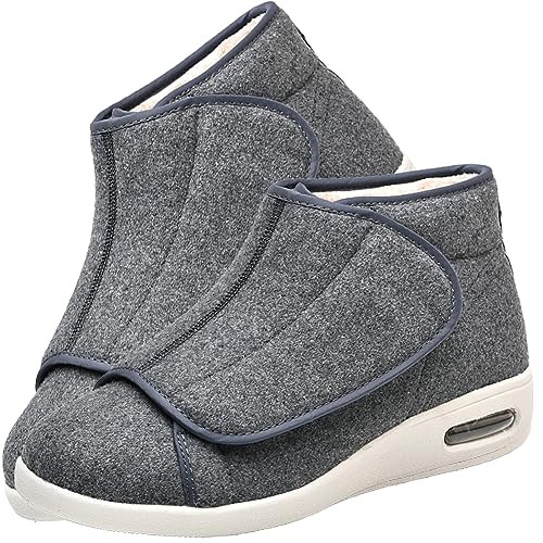 Aocase Diabetiker Schuhe Herren Winter Thermo Diabetes Schuhe Air Cushion Senioren Diabetikerschuhe große Schuhe Extra Breit Rehaschuhe Herren Extra Weit für Geschwollene Füße,Gray Woolen,48 EU von Aocase