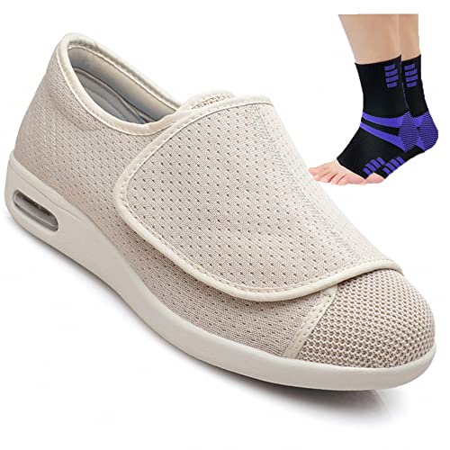 Aocase Diabetiker Schuhe Senioren Breite Füße Diabetiker Gesundheitsschuhe Extra Weit Atmungsaktive Schuhe Orthopädische Turnschuhe für Geschwollene Füße Herren Damen,Beige,40.5EU von Aocase
