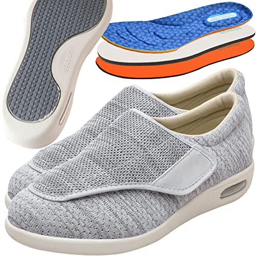 Aocase Diabetiker Schuhe für Geschwollene Füße Senioren Schuhe Mit Klettverschluss rutschfest Atmungsaktive Herren Diabetiker Hausschuhe für Geschwollene Füße Senioren,Light Grey,40.5EU von Aocase