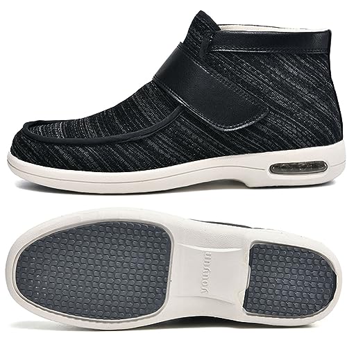 Aocase Halbschuh mit Klettverschluss Extra Weite Gesundheitsschuh Mit Klettverschluss Herren Therapeutische Diabetiker Schuhe Verbandsschuhe,Black Gray,40.5 EU von Aocase