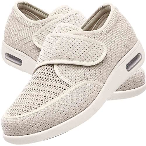 Aocase Hausschuhe Klettverschluss Senioren Bequeme Hausschuhe mit Klettverschluss Hausschuhe Senioren Damen Diabetiker Schuhe Damen Extra Weit,Beige,40 EU von Aocase