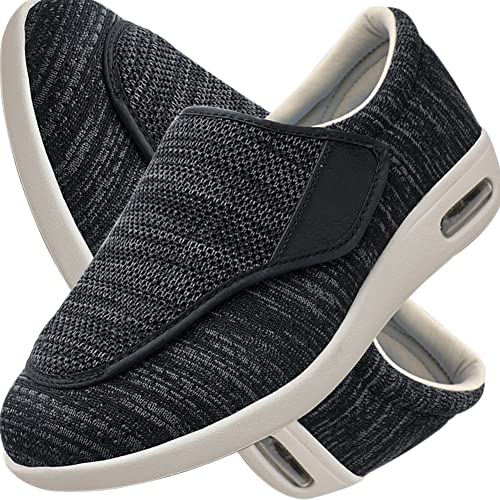 Aocase Hausschuhe Mit Klettverschluss Herren, Bequeme Gesundheitsschuhe Extra Weite Sportschuhe Damen Klettverschluss Laufschuhe Gr.35-48,Black grey,35 EU von Aocase