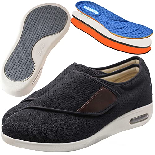 Aocase Herren Schuhe Extra Breite Füße Hallux Valgus Schuhe Damen Hausschuhe Klettverschluss Senioren Schuhe für Geschwollene Füße Diabetiker Schuhe Herren,Blacka,40 EU von Aocase