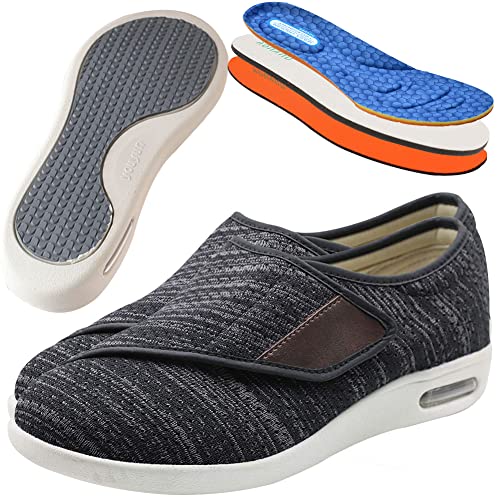 Aocase Herren Schuhe Extra Breite Füße Hallux Valgus Schuhe Damen Hausschuhe Klettverschluss Senioren Schuhe für Geschwollene Füße Diabetiker Schuhe Herren,Blackgrey,39 EU von Aocase